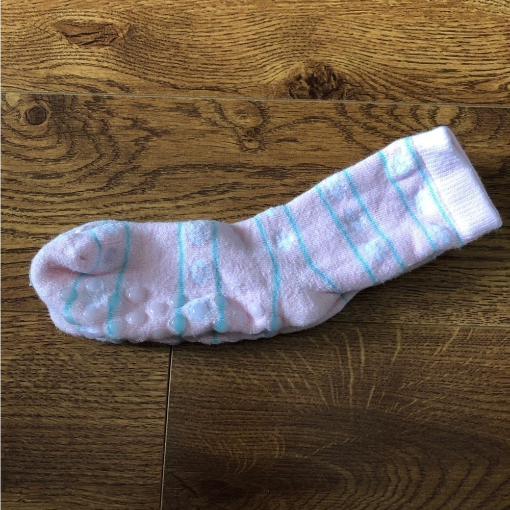 Pink & Blue strip non-slip crew socks